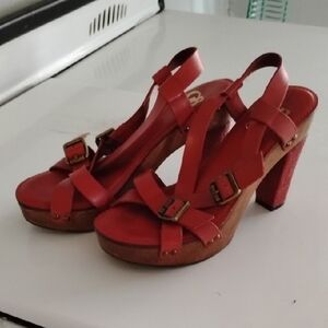 Red Leather Platform Slingback Heels By Gianni Bini
